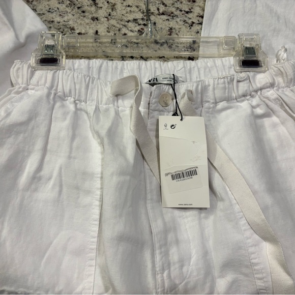 ZARA LINEN BLEND CARGO PANTS - Picture 9 of 10
